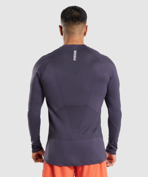 Camiseta De Manga Longa Sem Costura Gymshark Apex Rico Roxo-preto