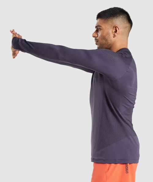 Camiseta De Manga Longa Sem Costura Gymshark Apex Rico Roxo-preto