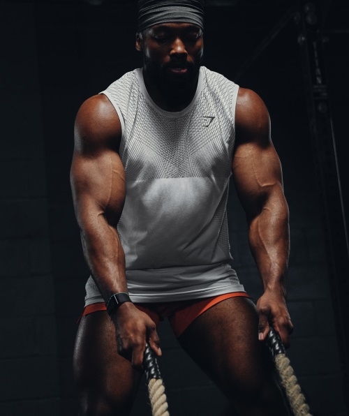 Tanque Sem Costura Gymshark Apex Cinza Claro-ônix Cinza