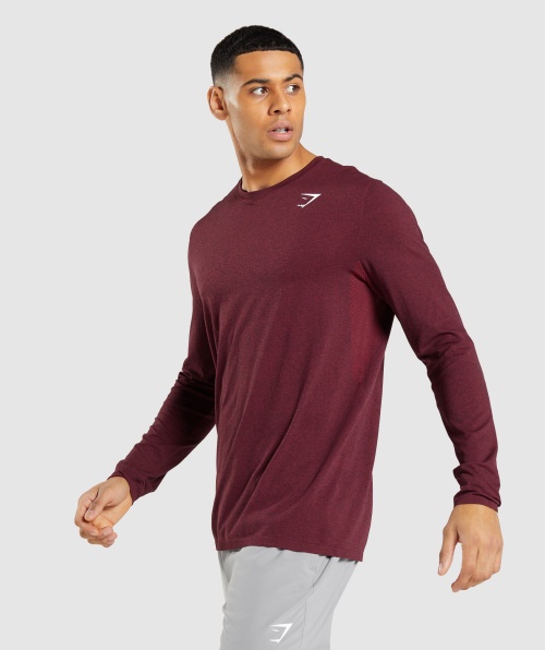 Camiseta De Manga Longa Sem Costura De Chegada Do Gymshark Bordô Marl Vermelho