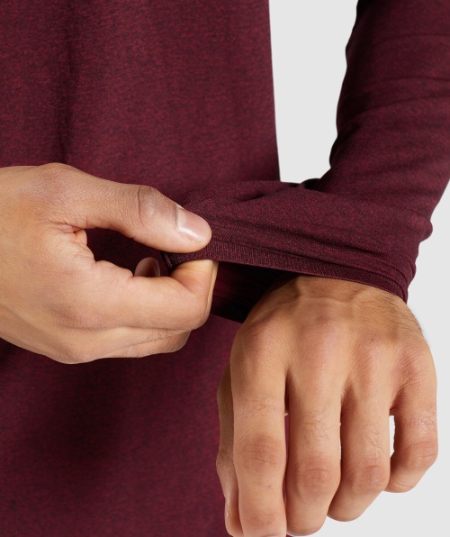 Camiseta De Manga Longa Sem Costura De Chegada Do Gymshark Bordô Marl Vermelho