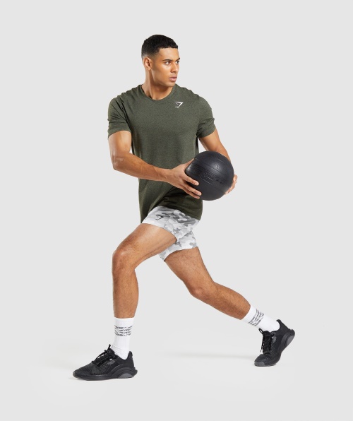 Camiseta De Manga Curta Sem Costura De Chegada Do Gymshark Core Olive Marl