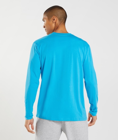 Camiseta De Manga Longa Do Bloco Gymshark Azul Tubarão
