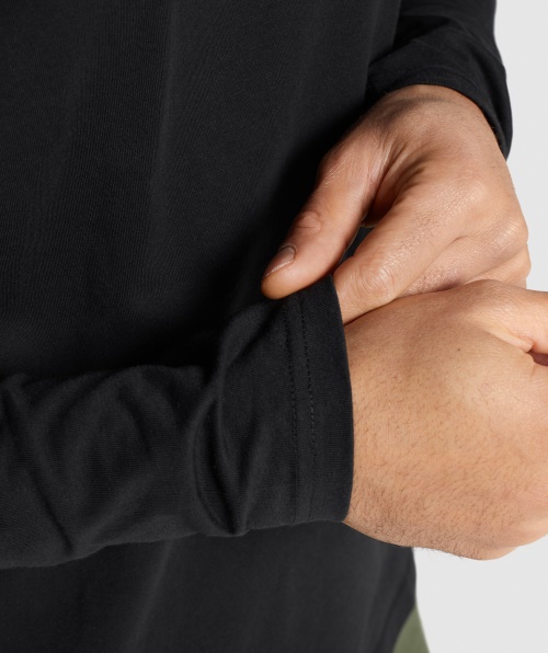 Camiseta De Manga Longa Com Crista Gymshark Preta