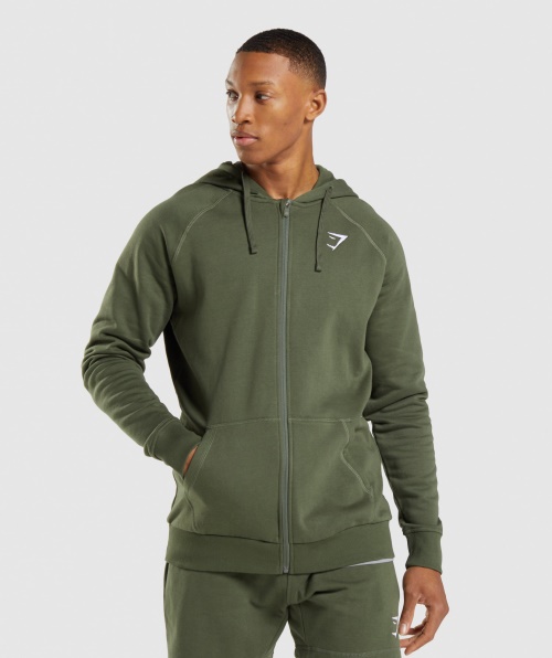 Moletom Com Capuz Com Zíper Gymshark Crest Verde Oliva