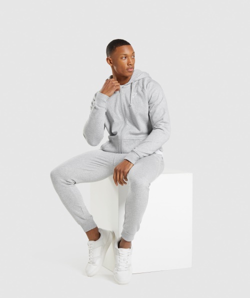 Moletom Com Capuz Com Zíper Gymshark Crest Cinza Claro Core Marl