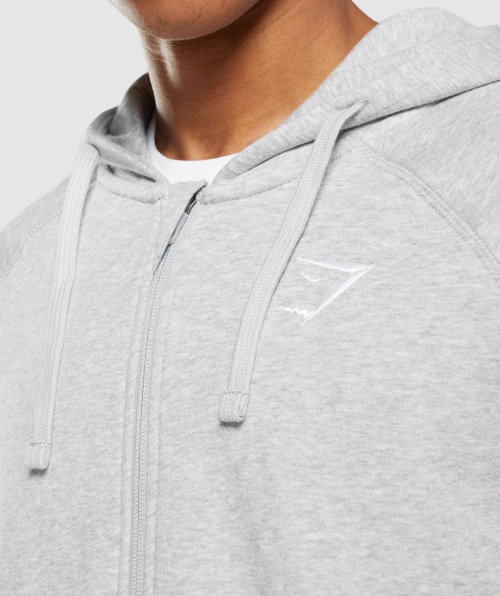 Moletom Com Capuz Com Zíper Gymshark Crest Cinza Claro Core Marl