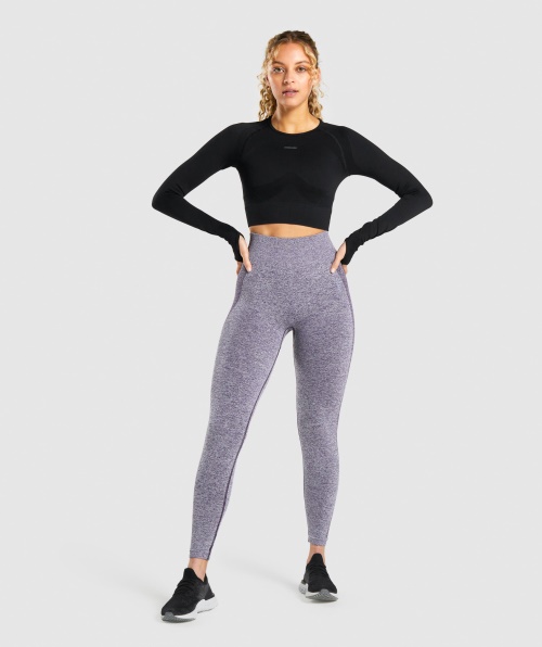 Gymshark Flex Sports Top Cropped Manga Longa Preto-carvão