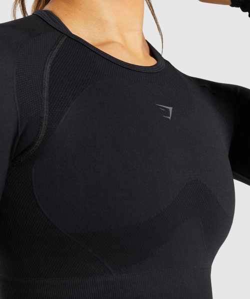 Gymshark Flex Sports Top Cropped Manga Longa Preto