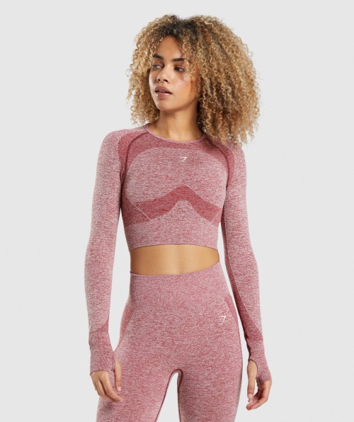 Gymshark Flex Sports Top Cropped Manga Longa Borgonha Marl