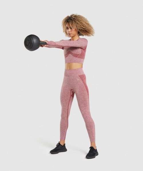 Gymshark Flex Sports Top Cropped Manga Longa Borgonha Marl