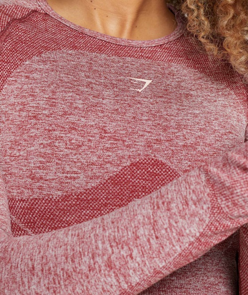 Gymshark Flex Sports Top Cropped Manga Longa Borgonha Marl