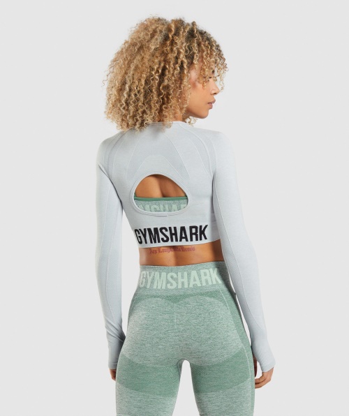 Gymshark Flex Sports Top Cropped Manga Longa Cinza Claro Marl