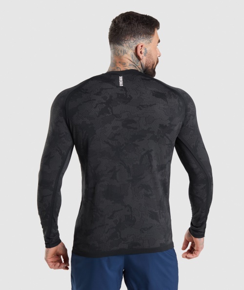 Camiseta De Manga Longa Gymshark Geo Sem Costura Preto-cinza Carvão