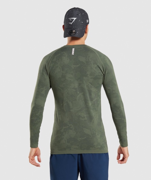 Camiseta Gymshark Geo Sem Costura Manga Longa Core Verde-oliva
