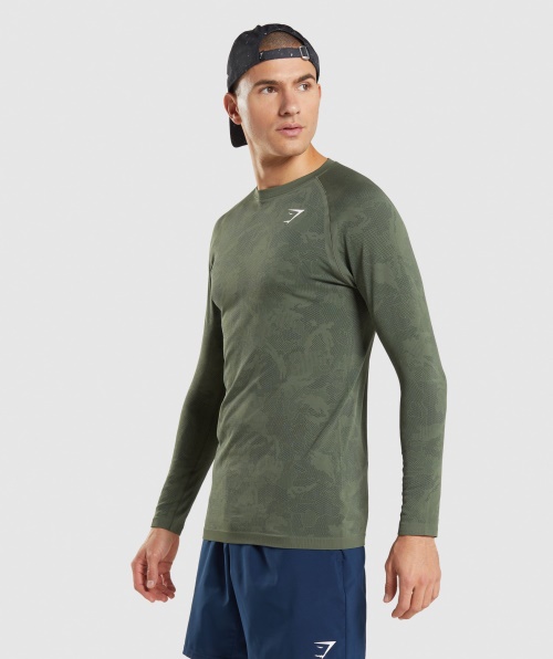 Camiseta Gymshark Geo Sem Costura Manga Longa Core Verde-oliva