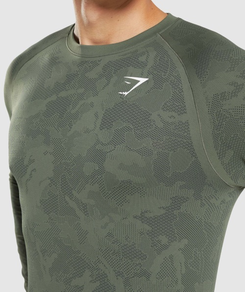 Camiseta Gymshark Geo Sem Costura Manga Longa Core Verde-oliva