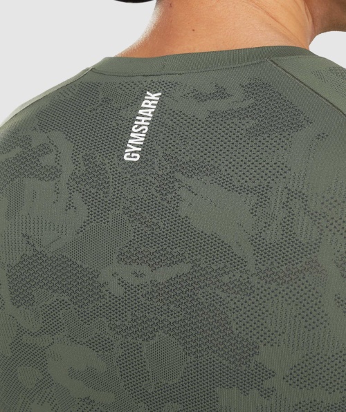 Camiseta Gymshark Geo Sem Costura Manga Longa Core Verde-oliva