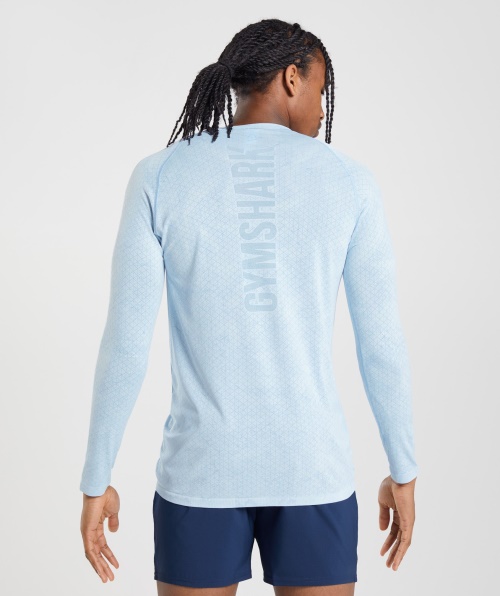 Gymshark Geo Camiseta Manga Longa Sem Costura Branco-moonstone Azul