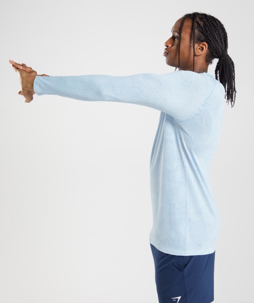 Gymshark Geo Camiseta Manga Longa Sem Costura Branco-moonstone Azul