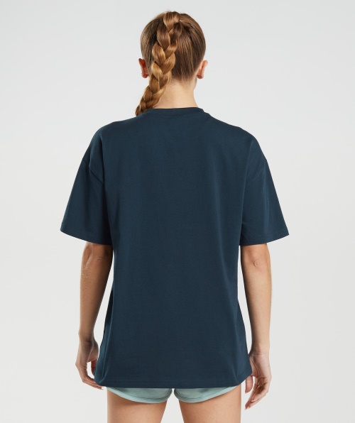 Camiseta Com Logo Gymshark Gráfico Oversized Marinho