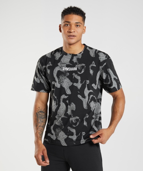Camiseta Com Estampa De Mapa Gymshark Oversized Estampa Preta