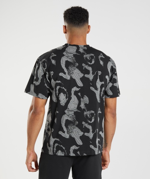 Camiseta Com Estampa De Mapa Gymshark Oversized Estampa Preta