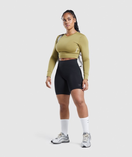 Gymshark Pause Top Cropped Manga Longa Nas Costas Verde Griffin