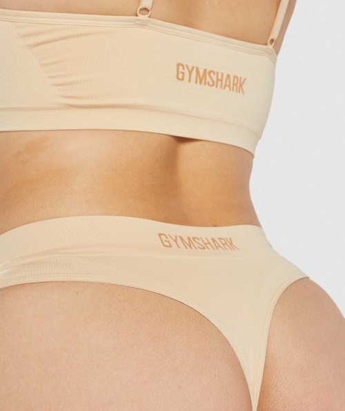 Gymshark Tanga Sem Costura De Cintura Alta Castanho Claro