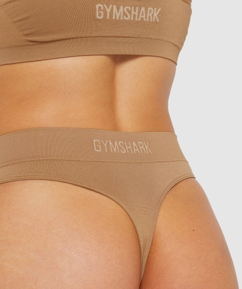 Gymshark Tanga Sem Costura De Cintura Alta Dourada Marrom Claro