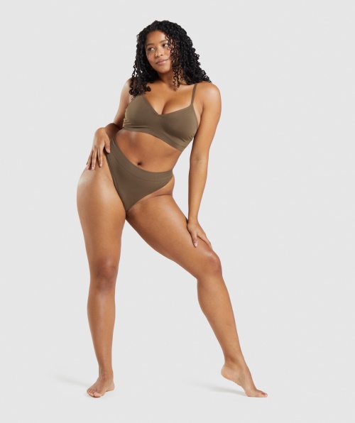 Gymshark Tanga Sem Costura De Cintura Alta Nogueira Marrom