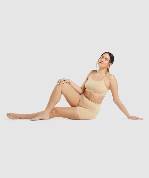 Bralette Decote Redondo Sem Costura Gymshark Castanho Claro