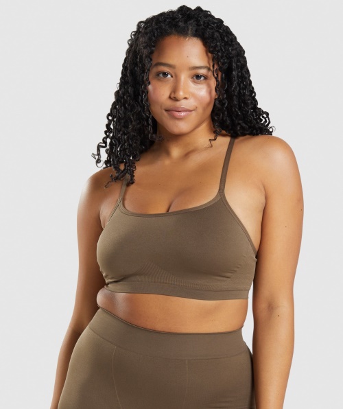 Bralette Decote Redondo Sem Costura Gymshark Nogueira Marrom
