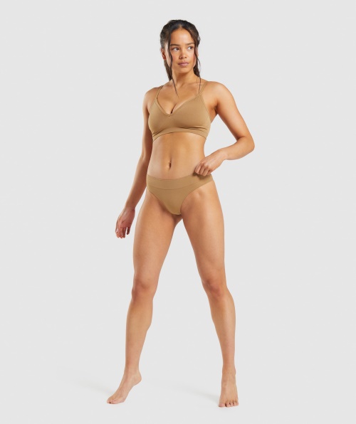 Gymshark Fio Dental Sem Costura Dourado Marrom Claro