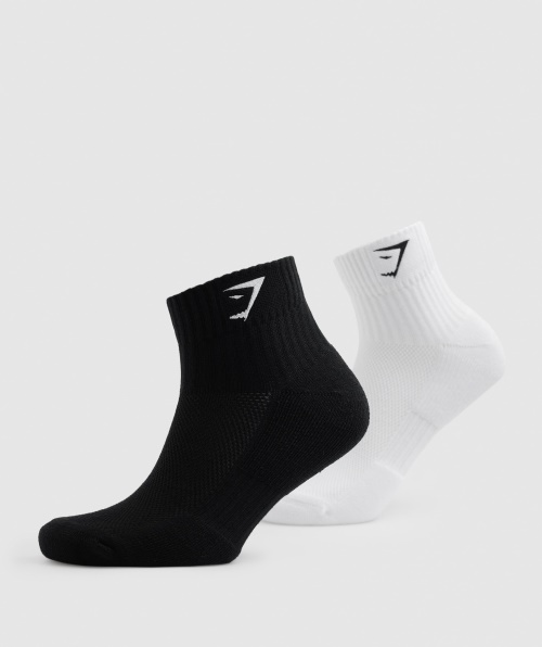 Gymshark Meias Bordadas Sharkhead 2 Pk Branco-preto