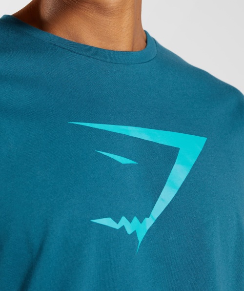 Camiseta Com Preenchimento De Cabeça De Tubarão Gymshark Azul Atlântico