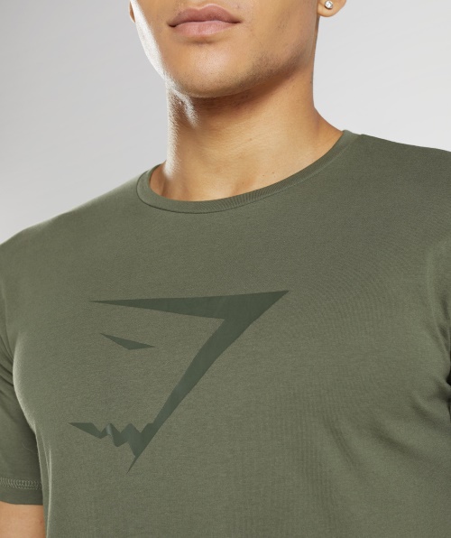 Camiseta Com Preenchimento De Cabeça De Tubarão Gymshark Core Olive