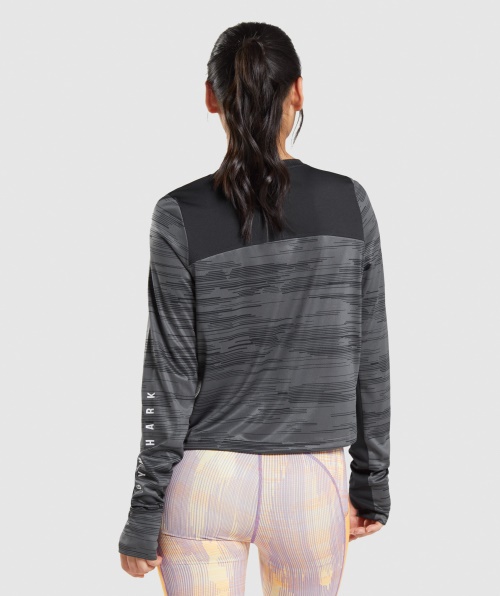 Gymshark Sport T-shirt De Manga Comprida Solta Estampa Preta