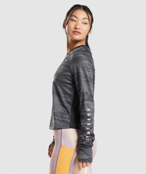 Gymshark Sport T-shirt De Manga Comprida Solta Estampa Preta