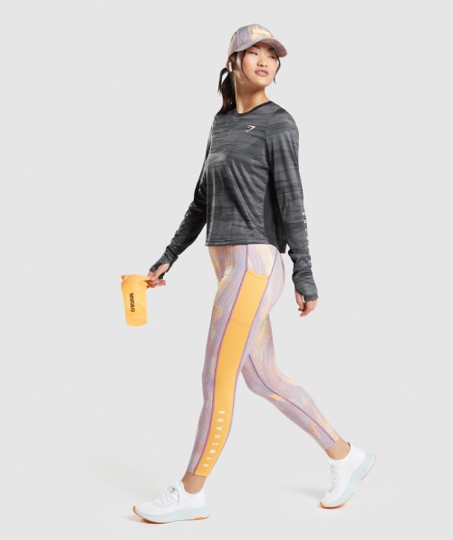 Gymshark Sport T-shirt De Manga Comprida Solta Estampa Preta