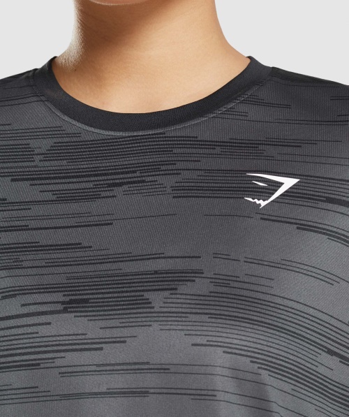 Gymshark Sport T-shirt De Manga Comprida Solta Estampa Preta