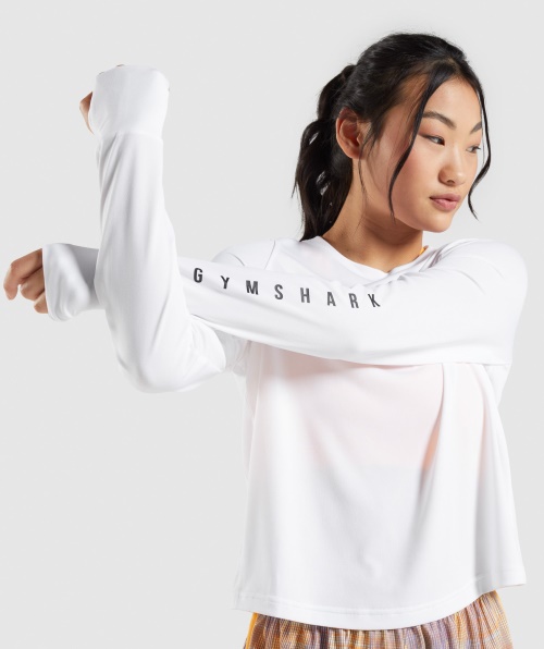 Camiseta Branca De Manga Comprida Esporte Gymshark