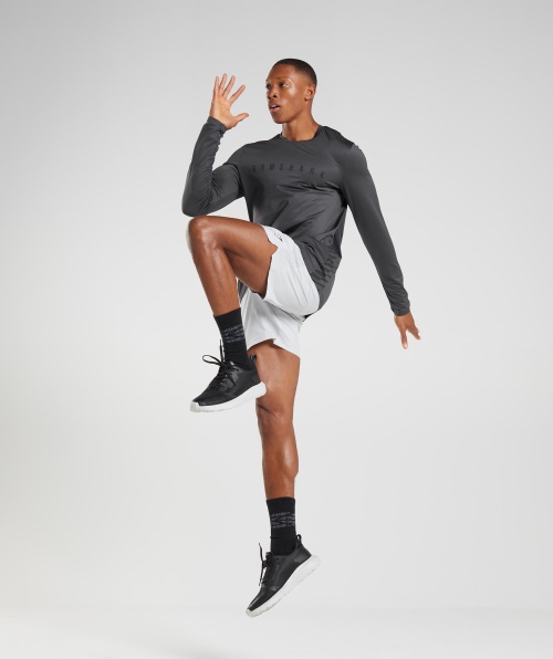 Camiseta De Manga Longa Com Listras Esportivas Gymshark Cinza ônix