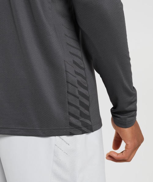 Camiseta De Manga Longa Com Listras Esportivas Gymshark Cinza ônix