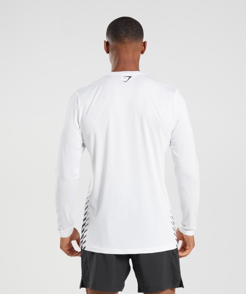 Camiseta Branca De Manga Longa Com Listras Esportivas Gymshark