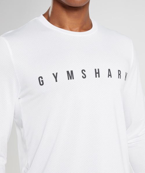 Camiseta Branca De Manga Longa Com Listras Esportivas Gymshark
