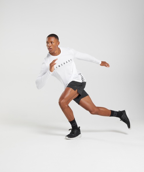 Camiseta Branca De Manga Longa Com Listras Esportivas Gymshark