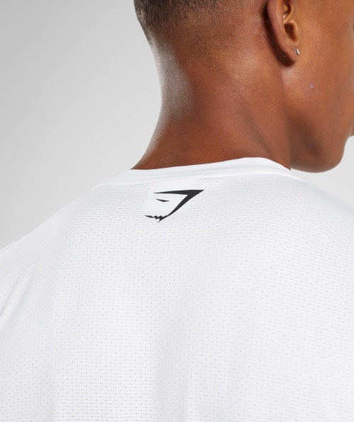 Camiseta Branca De Manga Longa Com Listras Esportivas Gymshark