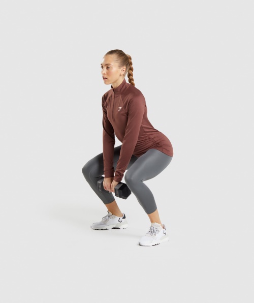 Gymshark Training 1/4 Zíper Marrom Cereja