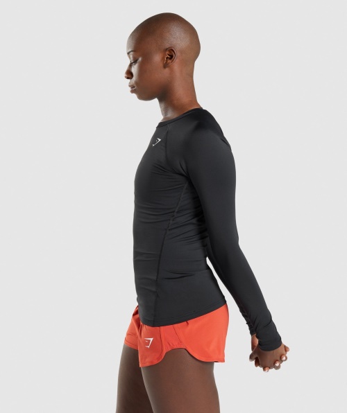 Camisola De Treino De Base De Treino Gymshark Top De Manga Comprida Preta